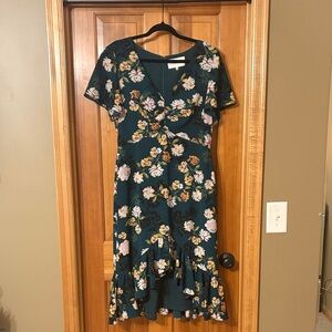 Charles Henry Floral High Low Dress in Green and Pink